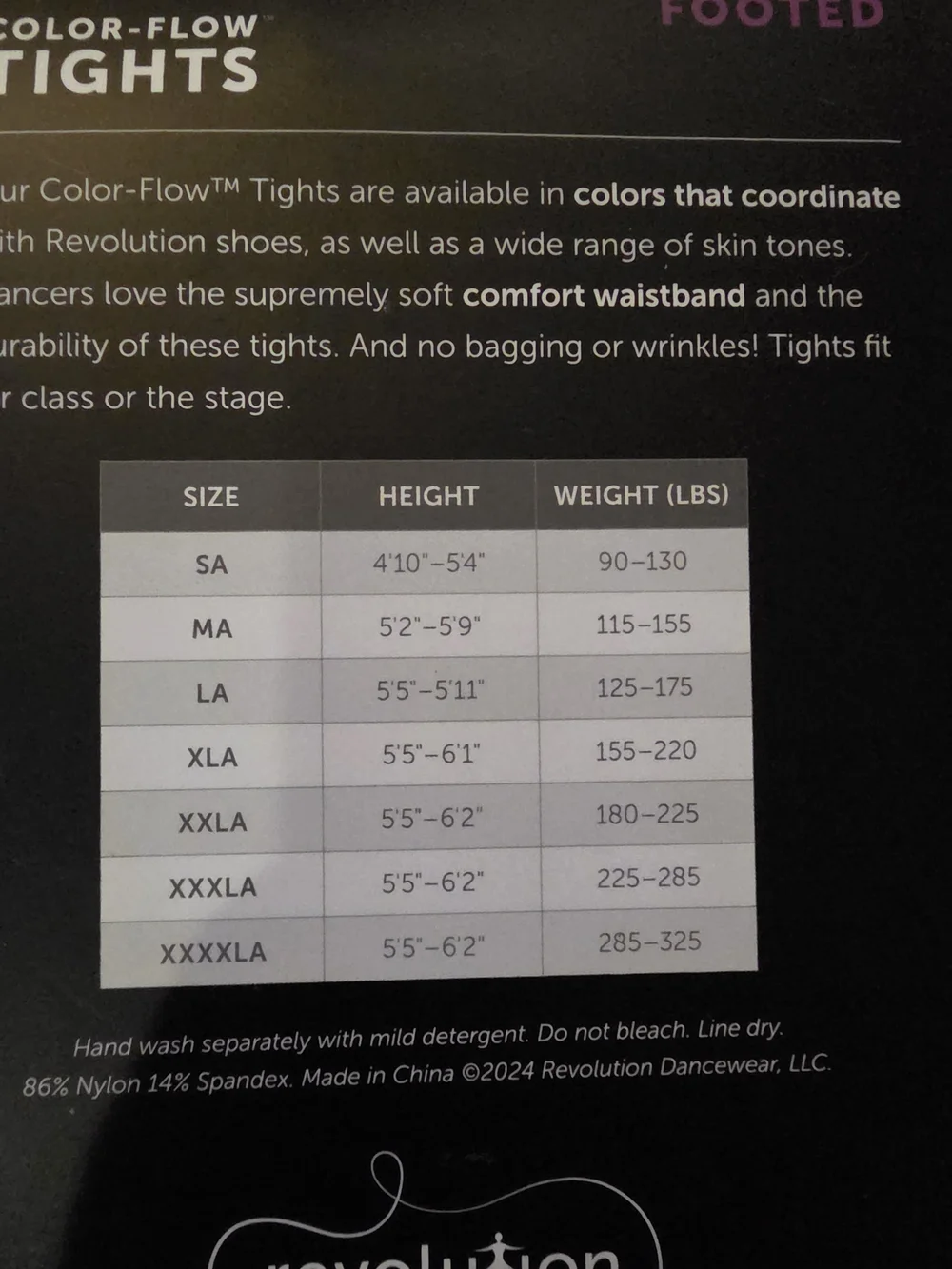 Revolution Porcelain Color-Flow Tights - Black Packaging